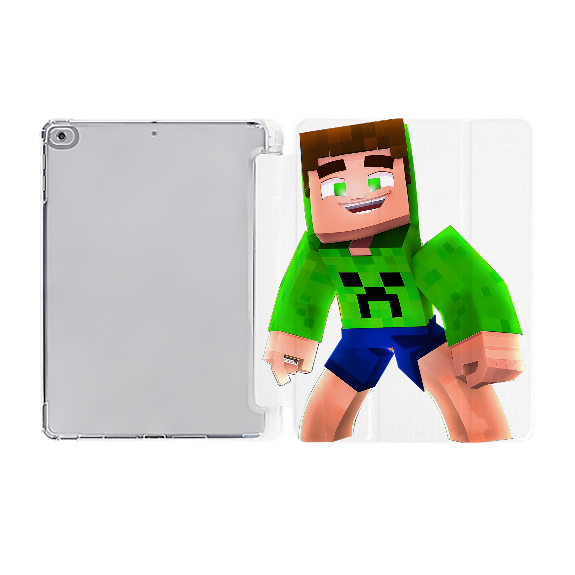 （画像用） マインクラフト ブロックの世界 Minecraft MC Block world IPad ケース ペン収納付き 三つ折りスタンド PUレザー×シリコン 対応機種9.5/10.5/10.9インチ